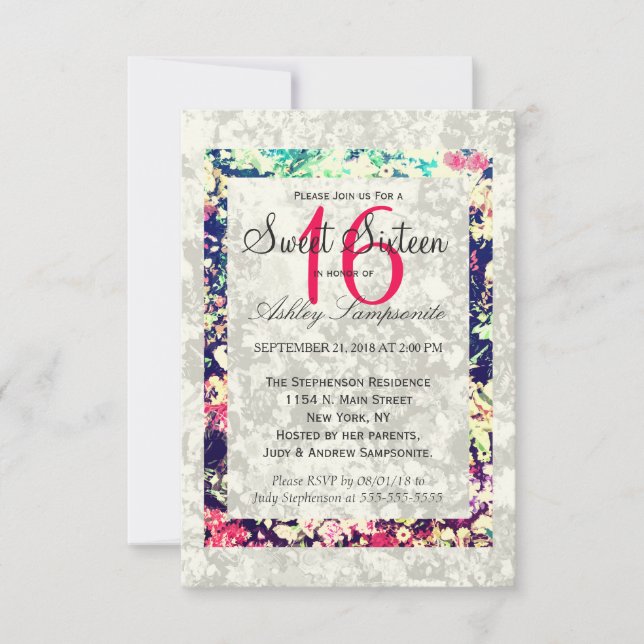 Blommigt för Elegant av tvättat utgång och Multifä Inbjudningar (Framsida)