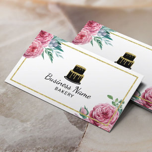 Blommigt för Elegant av vattenfärg i bakeriets bak Visitkort