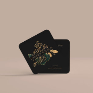 blommigt för elegant av vattenfärgen emerald guld fyrkantigt visitkort