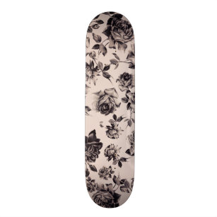 Blommigt för Elegant av vit och svart Vintage i tr Skateboard Bräda 19,5 Cm