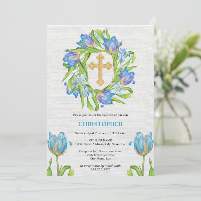 Blommigt för elegant Baptism Inbjudningar (Stående Fram)