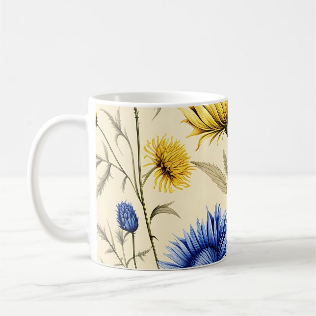 Blommigt för elegant blått och Gult Kaffemugg (Vänster)