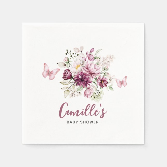 Blommigt för elegant Butterfly Baby Shower Pappersservett (Framsidan)