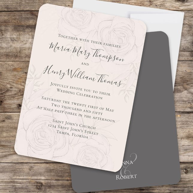 Blommigt för  Elegant Formell Bröllop Inbjudningar (Elegant blush pink wedding with floral background.)