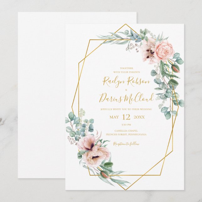  Blommigt för elegant | Inbjudan till Avslappnad b (Fram/baksida)