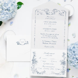 Blommigt för elegant Klassisk, blå Fransk
