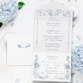 Blommigt för elegant Klassisk, blå Fransk