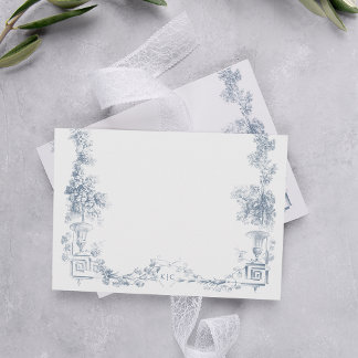 Blommigt för elegant Klassisk, blå Fransk Anteckningskort