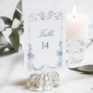 Blommigt för elegant Klassisk, blå Fransk Bordsnummer