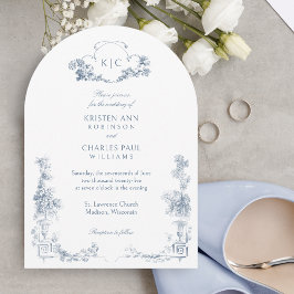 Blommigt för elegant Klassisk, blå Fransk Inbjudningar