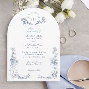 Blommigt för elegant Klassisk, blå Fransk Inbjudningar