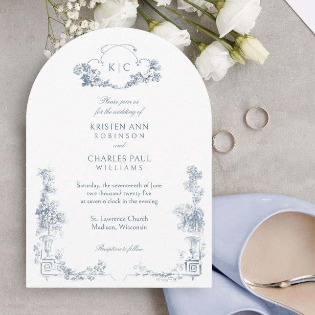 Blommigt för elegant Klassisk, blå Fransk Inbjudningar (Skapare uppladdad)