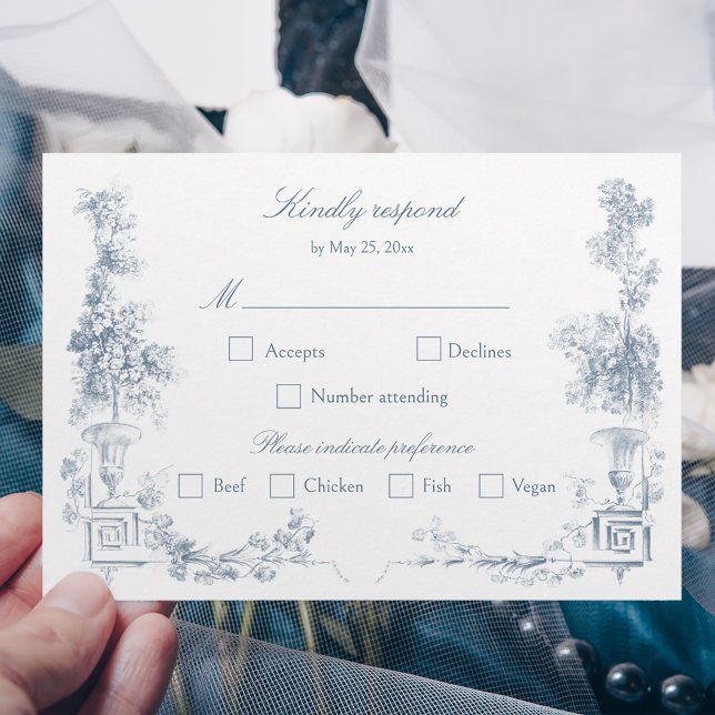 Blommigt för elegant Klassisk, blå Fransk OSA Kort (Skapare uppladdad)