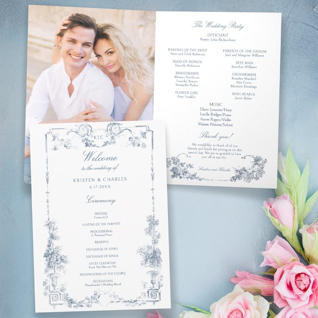 Blommigt för elegant Klassisk, blå Fransk Program (Skapare uppladdad)