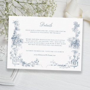 Blommigt för elegant Klassisk, blå Fransk Tilläggskort