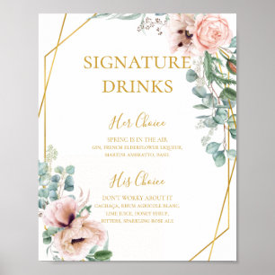  Blommigt för elegant   Namnteckning Drinks-tecken Poster