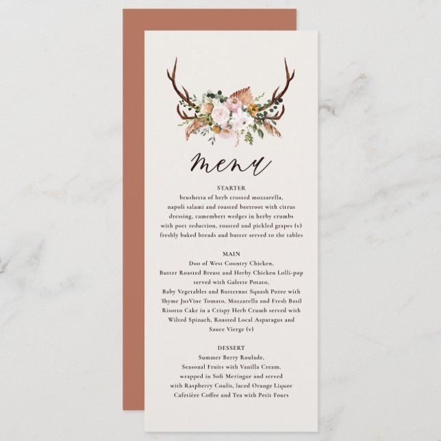 blommigt för elegant på bröllop-menyn för skräppos meny (Fram/baksida)