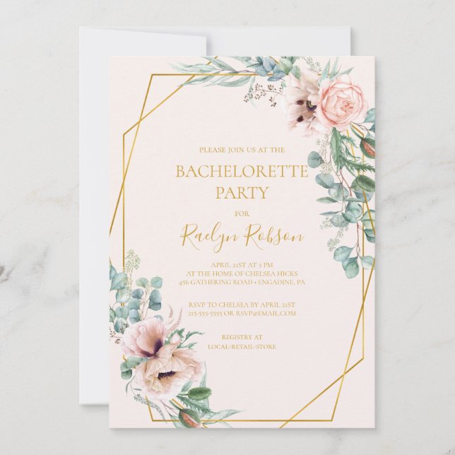  Blommigt för elegant | Pastel Bachelorette Party Inbjudningar (Framsida)