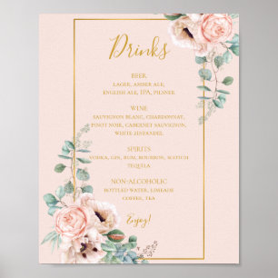  Blommigt för elegant   Pastel Bröllop Drinks Menu Poster