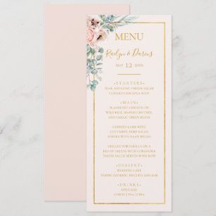 Blommigt för elegant Pastel Bröllop Middag Menu Meny