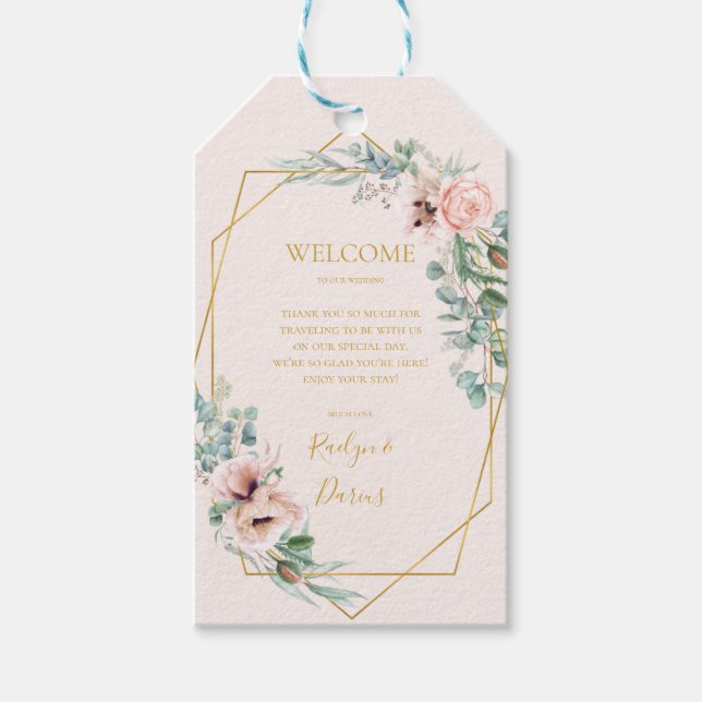  Blommigt för elegant | Pastel Bröllop Välkommen Presentetikett (Framsidan)
