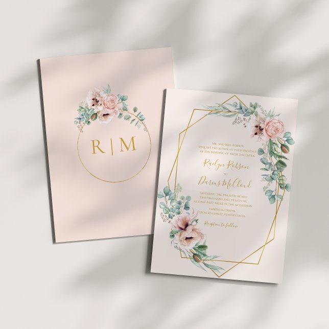  Blommigt för elegant | Pastel Traditional Bröllop Inbjudningar (Skapare uppladdad)