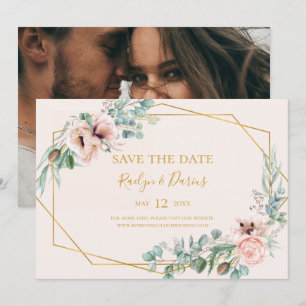 Blommigt för elegant Photo Pastel Vågrät Sav Spara Datumet