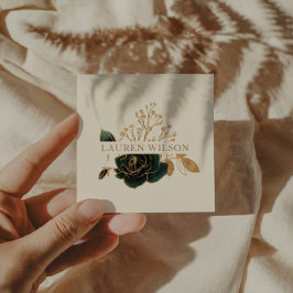 Blommigt för Eleganten Watercolor Emerald Guld Fyrkantigt Visitkort