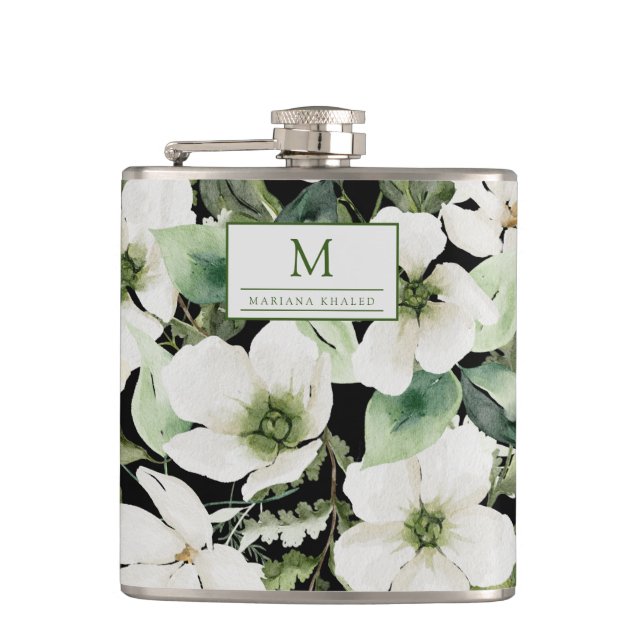 blommigt för elegantens vattenfärg, svart och vit fickplunta (Framsidan)