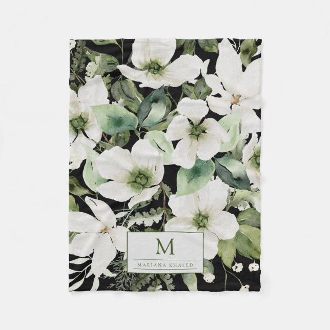 blommigt för elegantens vattenfärg, svart och vit fleecefilt (Framsidan)