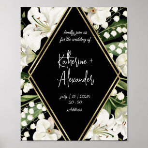 blommigt för elegantens vattenfärg, svart och vit poster