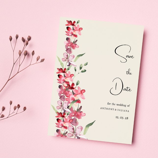 Blommigt för elfenbensmärta för rosa Spara datum Inbjudningar (Ivory pink burgundy mint floral Save the Date)