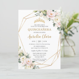  Blommigt för elfenbensRosa Geometric Quinceañera Inbjudningar