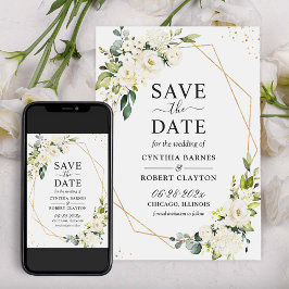 Blommigt för elfenbensvit Grönt Modern Guld Geomet Spara Datumet