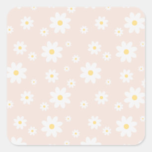Blommigt för enkel Classy White-Daisy Fyrkantigt Klistermärke