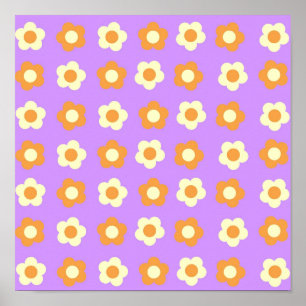Blommigt för enkel färglös Lila Orange i Mönster Poster