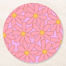 Blommigt för enkel färglös Rosa Lila i Mönster Underlägg Papper Rund