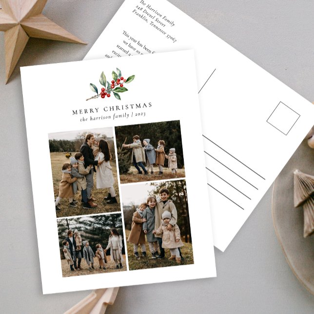 Blommigt för enkel julfärgsfärg Photo Collage Helg Vykort (Skapare uppladdad)