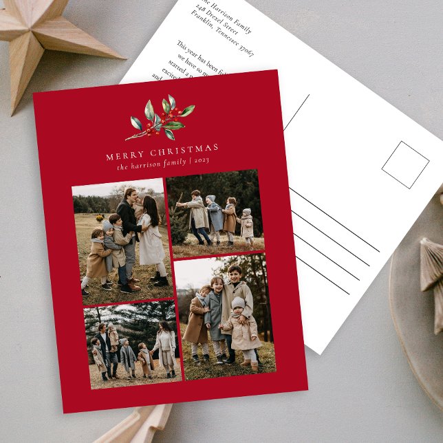 Blommigt för enkel julfärgsfärg Photo Collage Helg Vykort (Skapare uppladdad)
