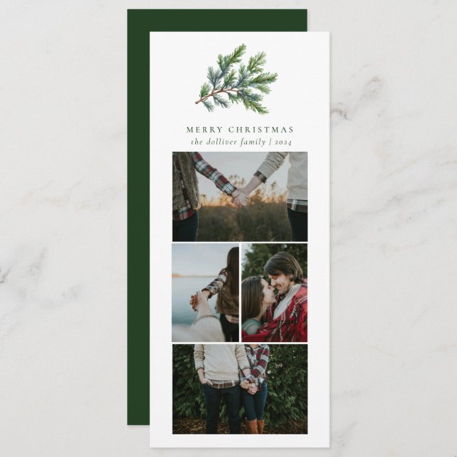 Blommigt för enkel julfärgsfärg Photo Collage Julkort (Fram/baksida)