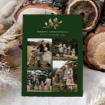 Blommigt för enkel julfärgsfärg Photo Collage Julkort<br><div class="desc">Den enkla julfärgen Greenery Photo Collage Helgdag Card har en vacker vattenfärgsillustration av säsong grey och hullbär,  tillsammans med fyra foton.</div>