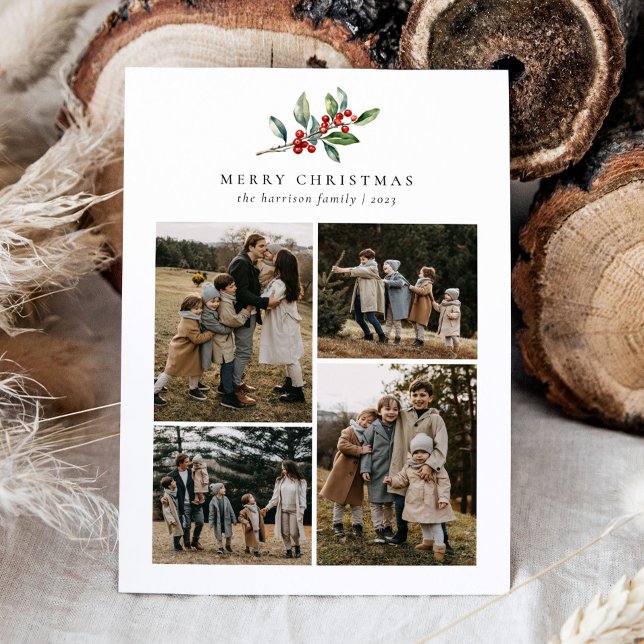 Blommigt för enkel julfärgsfärg Photo Collage Julkort (Skapare uppladdad)