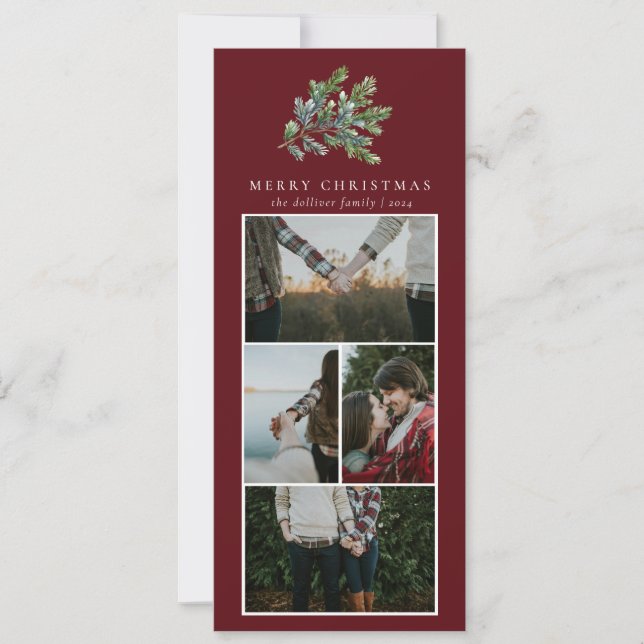 Blommigt för enkel julfärgsfärg Photo Collage Julkort (Framsida)