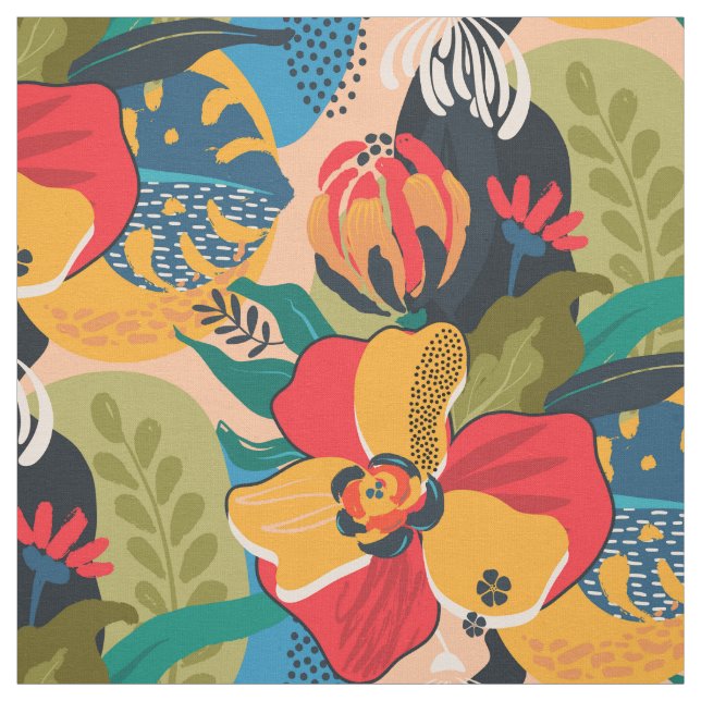 Blommigt för exotisk färgstark Abstrakt Tyg (Provkarta)