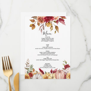 Blommigt för Fall Wedding Menu-kort Meny