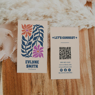 Blommigt för färgad blå Rosa QR-kod, Groovy, unik Visitkort