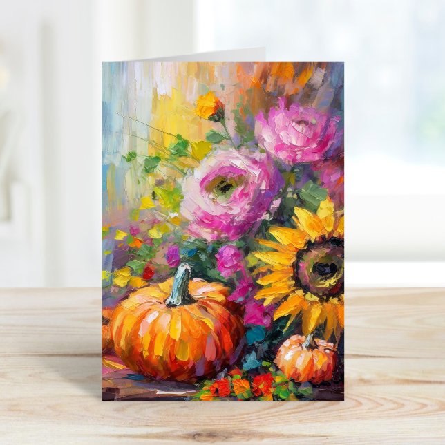 Blommigt för färgad höst och pumpor kort (Skapare uppladdad)