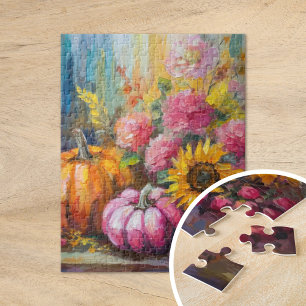 Blommigt för färgad höst och pumpor pussel