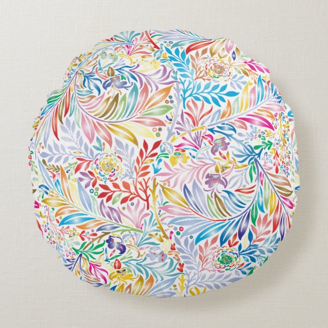 Blommigt för färgåterfyllnad av vintage -  rund kudde (Framsidan)
