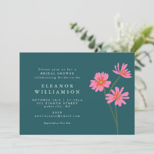 Blommigt för färgblommor Rosa Teal Grönt Shower Inbjudningar